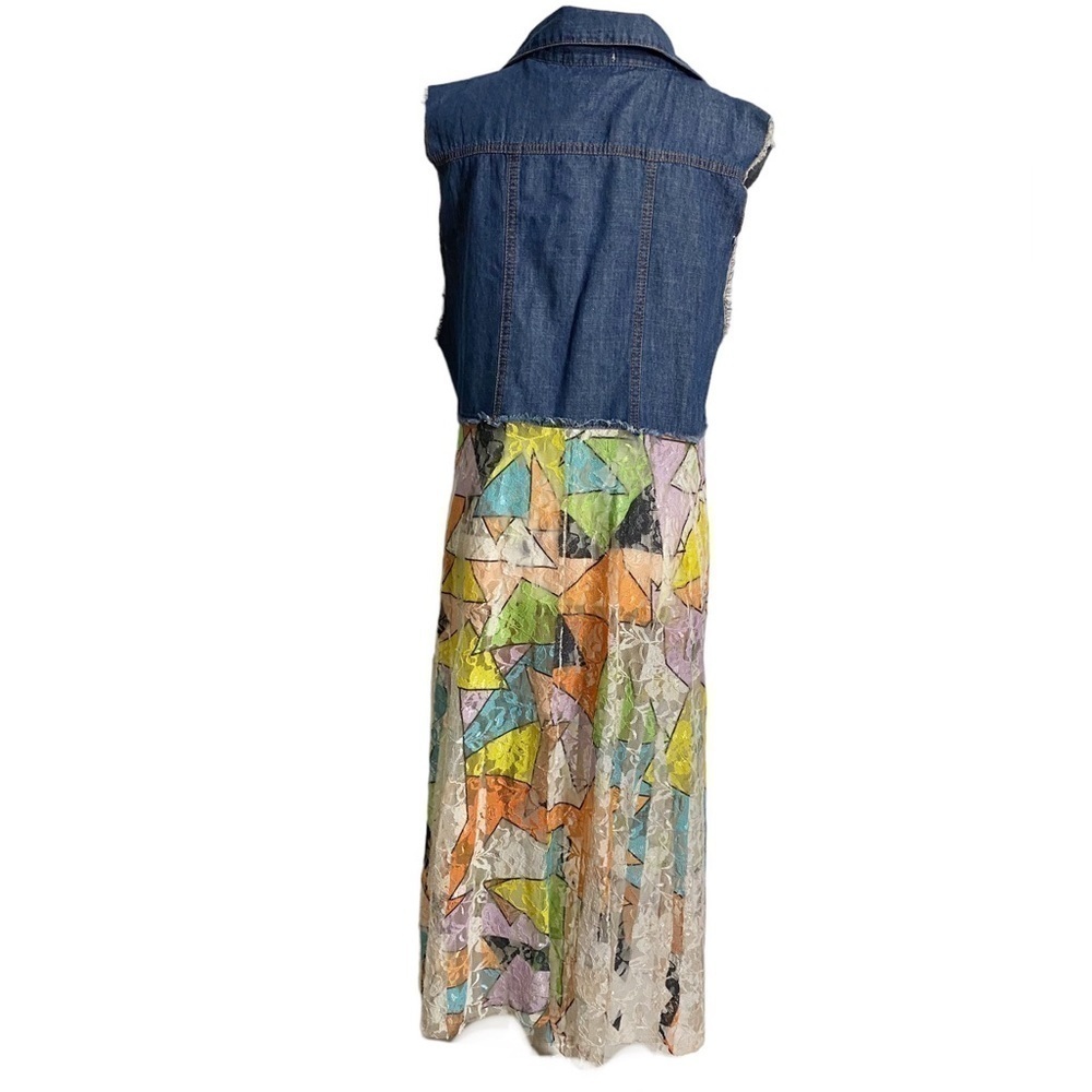 Back in the Saddle Navy Blue Denim & Colorful Geometric Print Lace Dress - Picture 2 of 14
